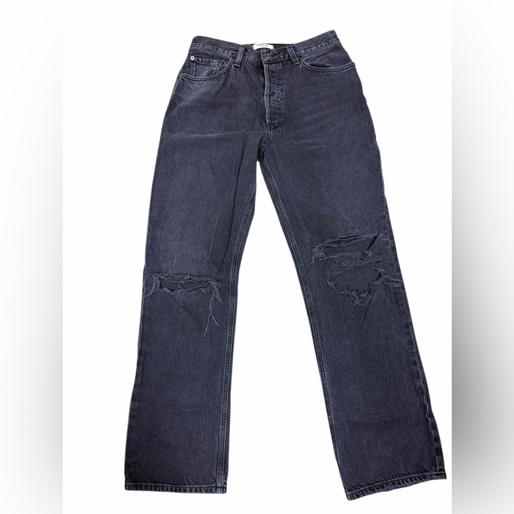 AGOLDE Lana Jean MR Vintage Straight Jeans Size 30 Washed Black Distressed